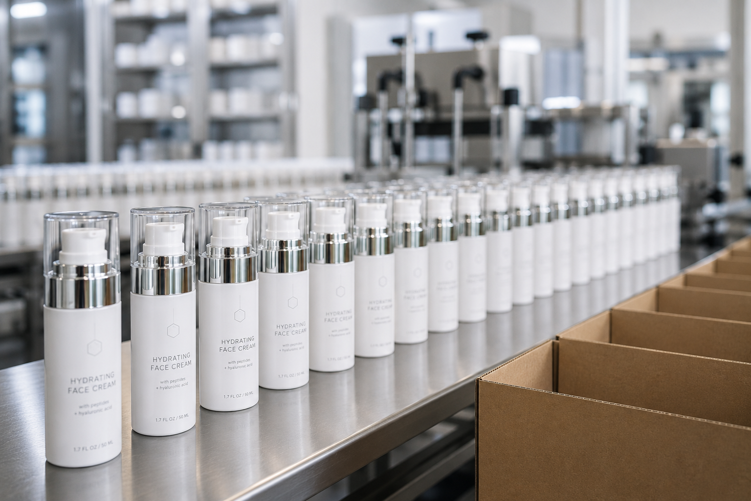 Skincare packaging components prepared for private label labeling and assembly